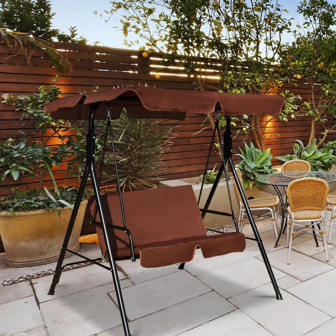 2-Sitzer Hollywoodschaukel Gartenschaukel mit Sonnendach 141 x 118 x 154 cm Braun