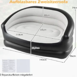 2-Sitzer Luftsofa mit Beflockter Oberfläche & Armlehnen Aufblasbares Sofa Aufblasbare Couch