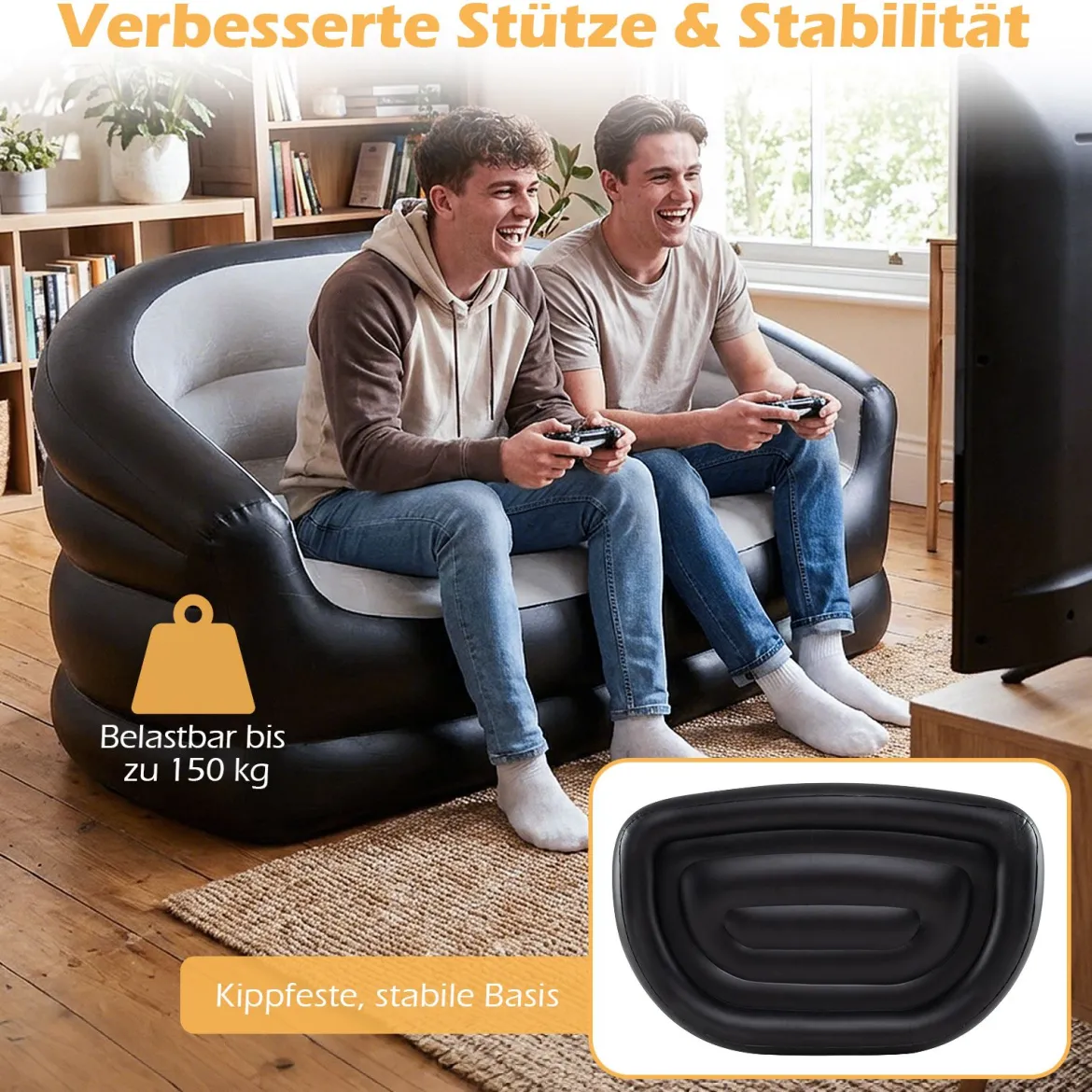 2-Sitzer Luftsofa mit Beflockter Oberfläche & Armlehnen Aufblasbares Sofa Aufblasbare Couch