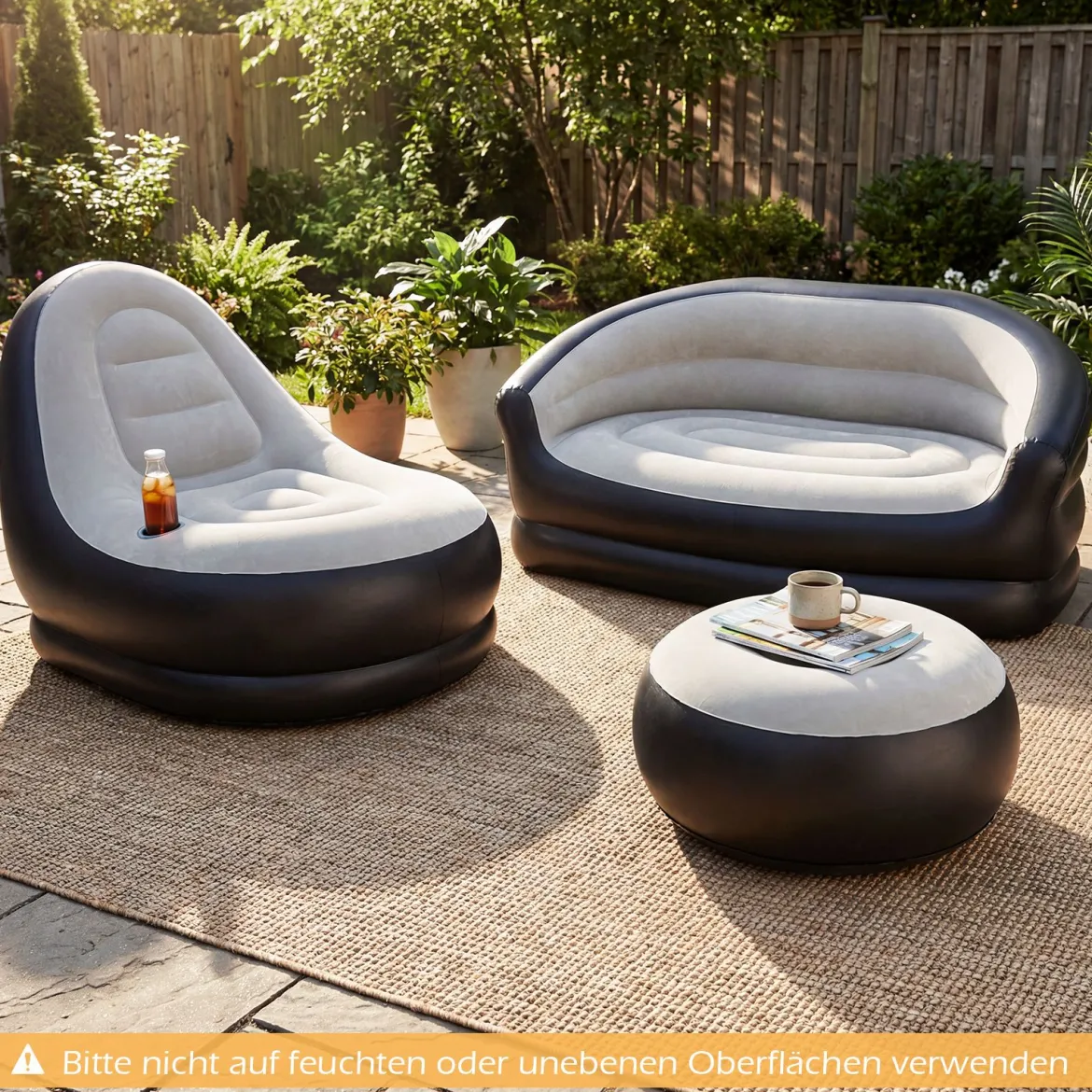 2-Sitzer Luftsofa mit Beflockter Oberfläche & Armlehnen Aufblasbares Sofa Aufblasbare Couch