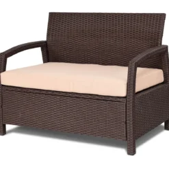 2-Sitzer Rattan Gartenbank Outdoor Lounge Sitzbank Braun 108 x 64 x 84 cm