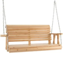 2-Sitzer Schaukelbank aus Holz bis 240 kg belastbar Gartenschaukel mit Getränkehaltern Natur