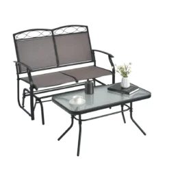 2-Sitzer Schaukelbank mit Couchtisch Balkonmöbel-Set Gartenbank aus Textilene