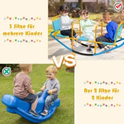 3 Sitzer Schaukelwippe Gartenwippe mit Griffen Kinder Wippe bis 100 kg Belastbar Blau
