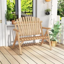 2-Sitzer Sitzbank mit Armlehnen Holz Gartenbank bis 300 kg Belastbar Balkonbank Natur
