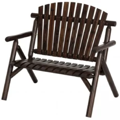 2-Sitzer Sitzbank mit Armlehnen Holz Gartenbank bis 300 kg Belastbar Balkonbank Braun