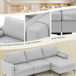 1 Sitzer Sofa / 2 Sitzer Sofa / 3 Sitzer Sofa mit USB-Anschluss und Steckdose Hellgrau