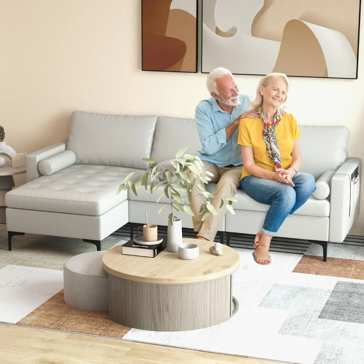 1 Sitzer Sofa / 2 Sitzer Sofa / 3 Sitzer Sofa mit USB-Anschluss und Steckdose Hellgrau
