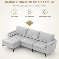 1 Sitzer Sofa / 2 Sitzer Sofa / 3 Sitzer Sofa mit USB-Anschluss und Steckdose Hellgrau