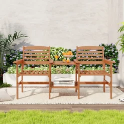 Sitzgarnitur aus Holz mit Kaffeetisch & Schirmloch Wetterfestes Gartenmöbelset für die Terrasse