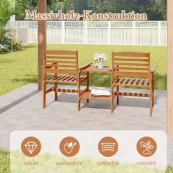 Sitzgarnitur aus Holz mit Kaffeetisch & Schirmloch Wetterfestes Gartenmöbelset für die Terrasse