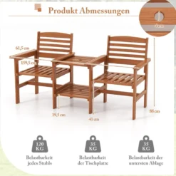 Sitzgarnitur aus Holz mit Kaffeetisch & Schirmloch Wetterfestes Gartenmöbelset für die Terrasse