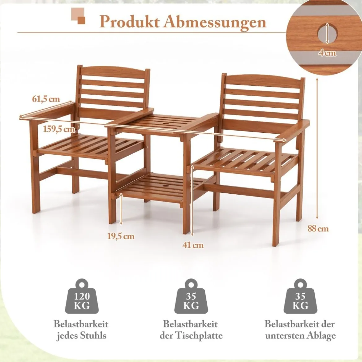 Sitzgarnitur aus Holz mit Kaffeetisch & Schirmloch Wetterfestes Gartenmöbelset für die Terrasse