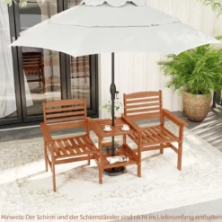 Sitzgarnitur aus Holz mit Kaffeetisch & Schirmloch Wetterfestes Gartenmöbelset für die Terrasse