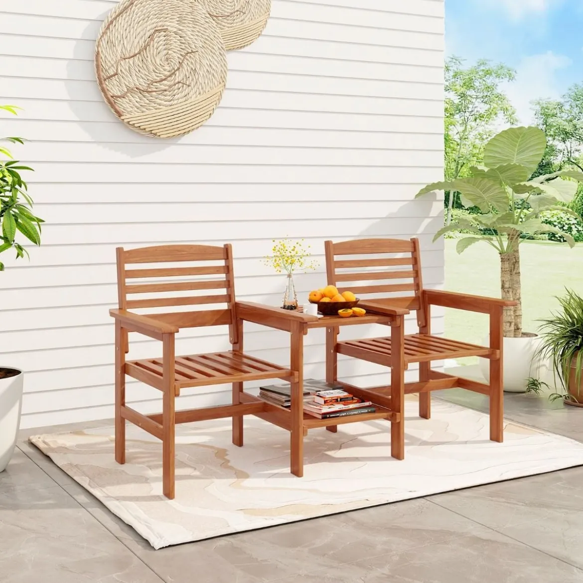 Sitzgarnitur aus Holz mit Kaffeetisch & Schirmloch Wetterfestes Gartenmöbelset für die Terrasse