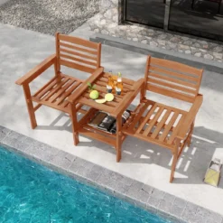 Sitzgarnitur aus Holz mit Kaffeetisch & Schirmloch Wetterfestes Gartenmöbelset für die Terrasse