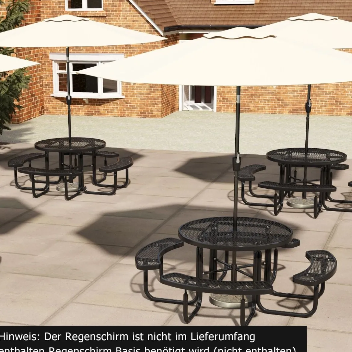 Sitzgarnitur für 8 Personen Picknicktisch mit Schirmloch & 4 Bänken Runder Gartentisch