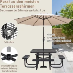 Sitzgarnitur für 8 Personen Picknicktisch mit Schirmloch & 4 Bänken Quadratischer Gartentisch