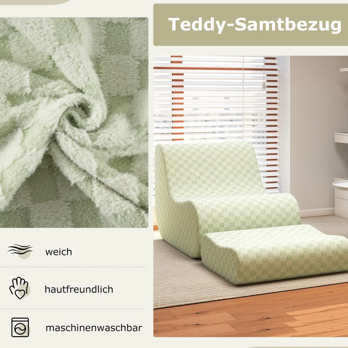Sitzsack mit Hocker Sitzsack mit Hoch Elastischem Schwamm Bodenstuhl Boden Sessel Grün