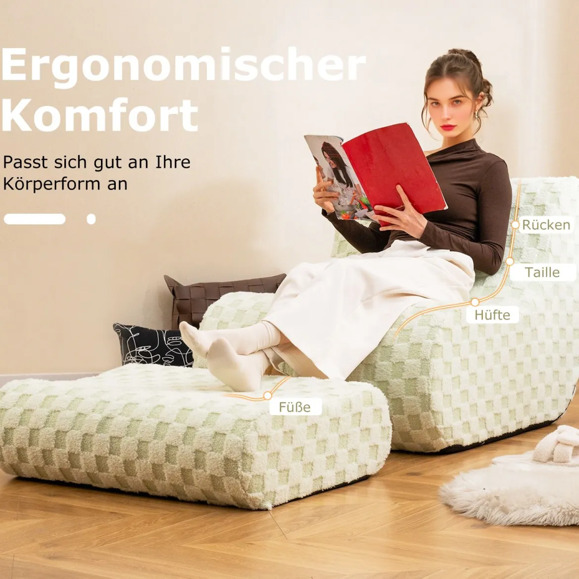 Sitzsack mit Hocker Sitzsack mit Hoch Elastischem Schwamm Bodenstuhl Boden Sessel Grün