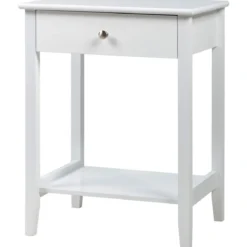 Sofatisch 2-Stufiger Nachttisch aus Holz mit Schiebeschublade 47,5 x 36 x 62 cm Weiß