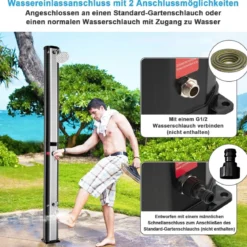 Solarbeheizte Außendusche 217 cm Dusche mit 2 Sektionen und Frei Drehbarem Duschkopf Schwarz + Silber