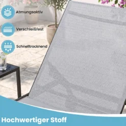 Sonnenliege mit Rollen und Beistelltisch Outdoor Liegestuhl bis 150 kg Tragbar Grau/Schwarz/Braun