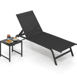 Sonnenliege mit Rollen und Beistelltisch Outdoor Liegestuhl bis 150 kg Tragbar Grau/Schwarz/Braun