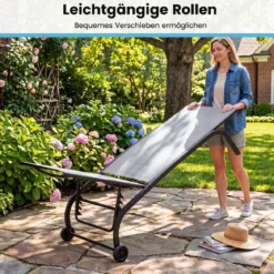 Sonnenliege mit Rollen und Beistelltisch Outdoor Liegestuhl bis 150 kg Tragbar Grau/Schwarz/Braun