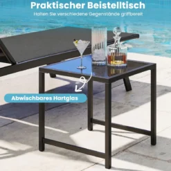 Sonnenliege mit Rollen und Beistelltisch Outdoor Liegestuhl bis 150 kg Tragbar Grau/Schwarz/Braun