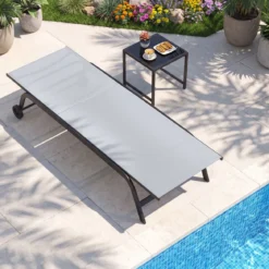 Sonnenliege mit Rollen und Beistelltisch Outdoor Liegestuhl bis 150 kg Tragbar Grau/Schwarz/Braun