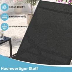 Sonnenliege mit Rollen und Beistelltisch Outdoor Liegestuhl bis 150 kg Tragbar Grau/Schwarz/Braun