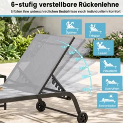 Sonnenliege mit Rollen und Beistelltisch Outdoor Liegestuhl bis 150 kg Tragbar Grau/Schwarz/Braun