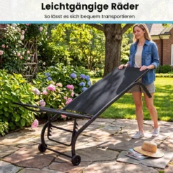 Sonnenliege mit Rollen und Beistelltisch Outdoor Liegestuhl bis 150 kg Tragbar Grau/Schwarz/Braun