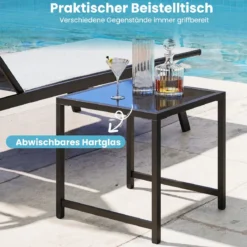 Sonnenliege mit Rollen und Beistelltisch Outdoor Liegestuhl bis 150 kg Tragbar Grau/Schwarz/Braun