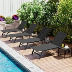 Sonnenliege mit Rollen und Beistelltisch Outdoor Liegestuhl bis 150 kg Tragbar Grau/Schwarz/Braun