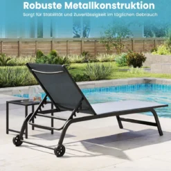 Sonnenliege mit Rollen und Beistelltisch Outdoor Liegestuhl bis 150 kg Tragbar Grau/Schwarz/Braun