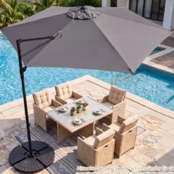 Sonnenschirm 290 cm Ampelschirm mit Ständer & Doppeldach 360° Drehbarer Balkonschirm Grau/Beige