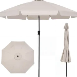 Sonnenschirm 286 cm Gartenschirm mit Kurbel & 30° Knickbar Sonnenschutz Balkonschirm Grau/Beige