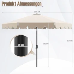 Sonnenschirm 300 cm Gartenschirm mit Kurbel und Volant beidseitig um 35° knickbar Terrassenschirm Beige