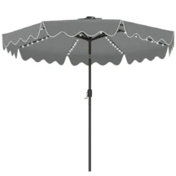 Sonnenschirm 270 cm mit Led-Solar-Beleuchtung Windfester Marktschirm mit 8 Rippen Grau/Beige