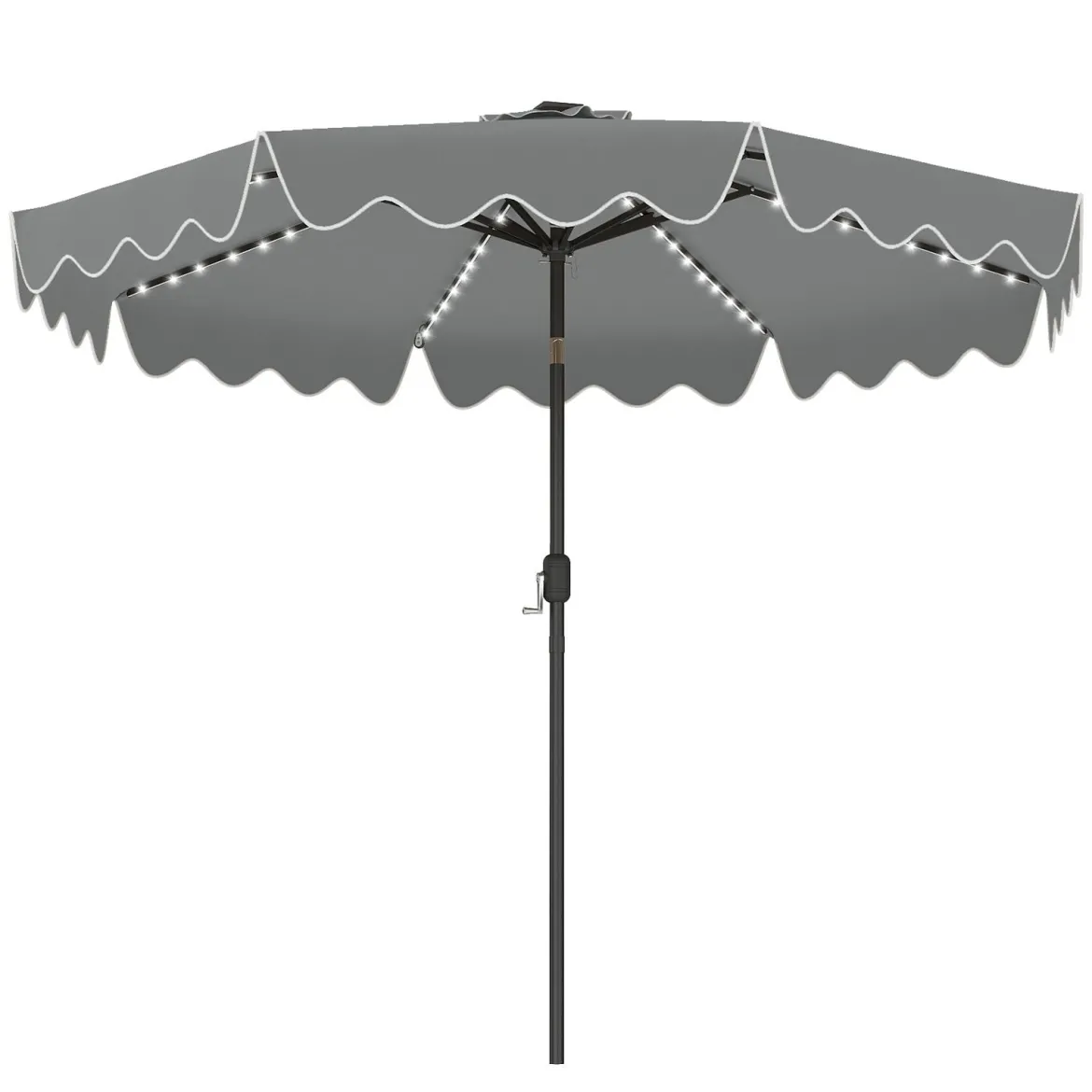 Sonnenschirm 270 cm mit Led-Solar-Beleuchtung Windfester Marktschirm mit 8 Rippen Grau/Beige