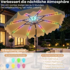 Sonnenschirm 270 cm mit Led-Solar-Beleuchtung Windfester Marktschirm mit 8 Rippen Grau/Beige