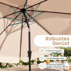 Sonnenschirm 300cm Neigbarer Gartenschirm mit Stabiler Metallstange 8 Streben Kurbel