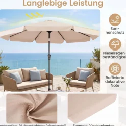 Sonnenschirm 300cm Neigbarer Gartenschirm mit Stabiler Metallstange 8 Streben Kurbel
