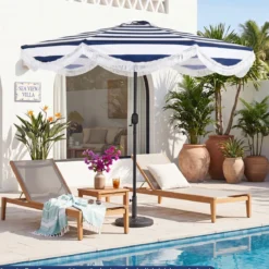 Sonnenschirm Ø 278 cm Strandschirm Neigbar mit Kurbel Balkonschirm mit Fransen Gartenschirm