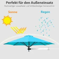 Sonnenschirm für die Wand Wandschirm kippbar Balkonschirm mit verstellbarer Aluminiumstange Ø 250 cm Türkis