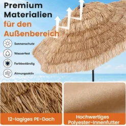 Sonnenschirm Hawaii Ø 275 cm Gartenschirm 30° Neigbar mit Kurbel & 8 Stabile Metallrippen