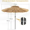 Sonnenschirm Hawaii 270 cm Strohschirm mit LED-Solar-Beleuchtung und Doppeldach Natur