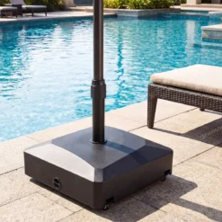 Sonnenschirm Hawaii Gartenschirm Stroh 270 cm + Sonnenschirmständer mit Rollen Befüllbar bis 80kg Set